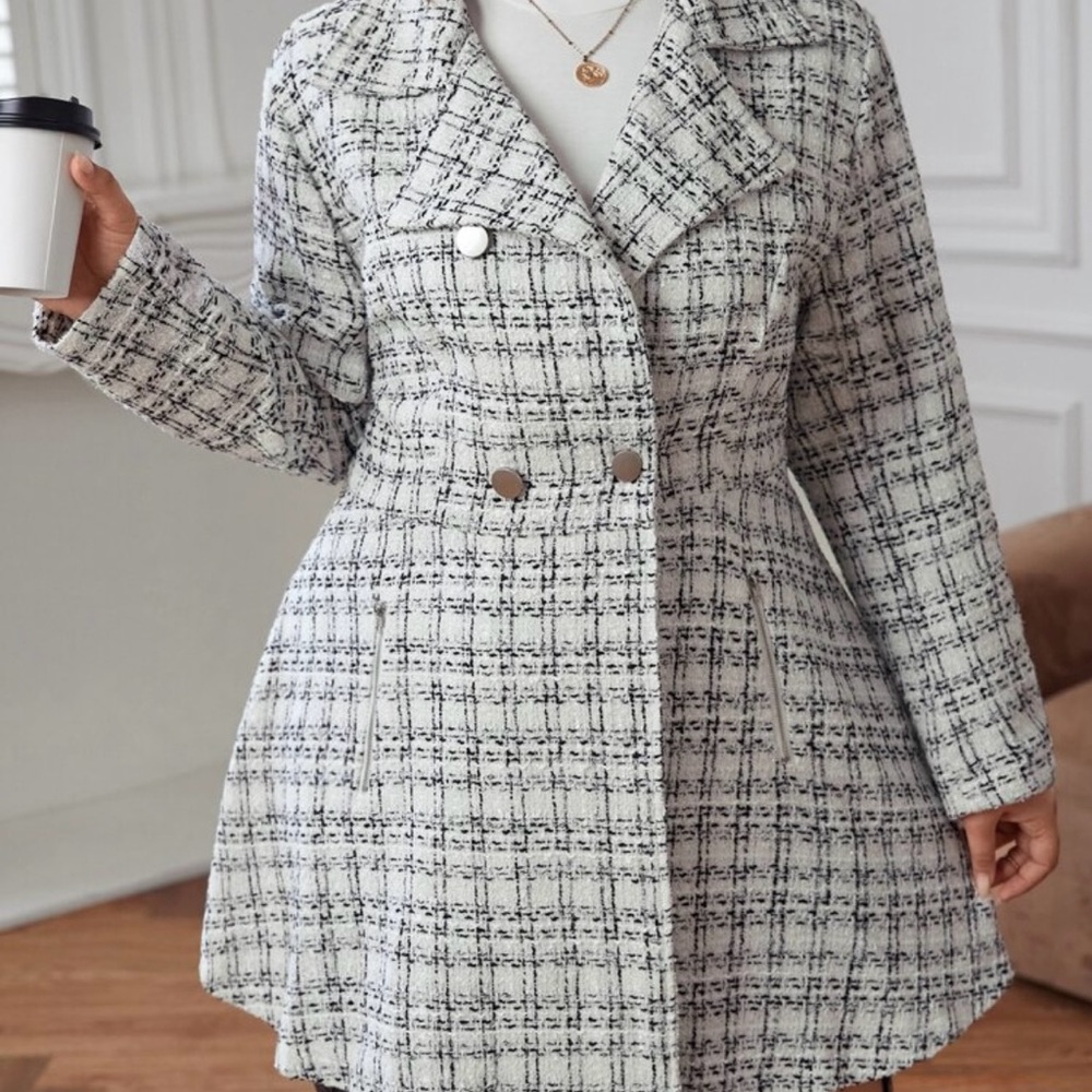 SHEIN Monochrome Checkered Trench Coat